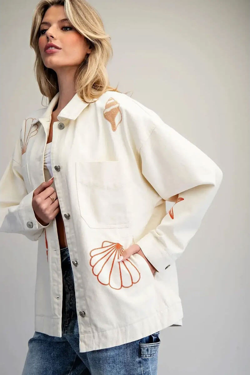 Mineral Washed Ocean Inspired Jacket in Seashell & Cream