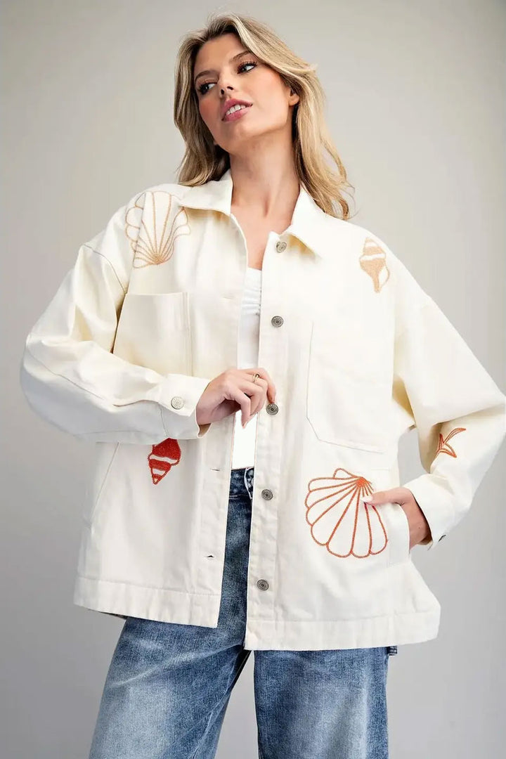 Mineral Washed Ocean Inspired Jacket in Seashell & Cream