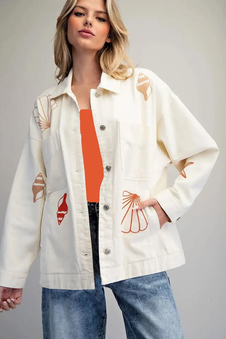 Mineral Washed Ocean Inspired Jacket in Seashell & Cream