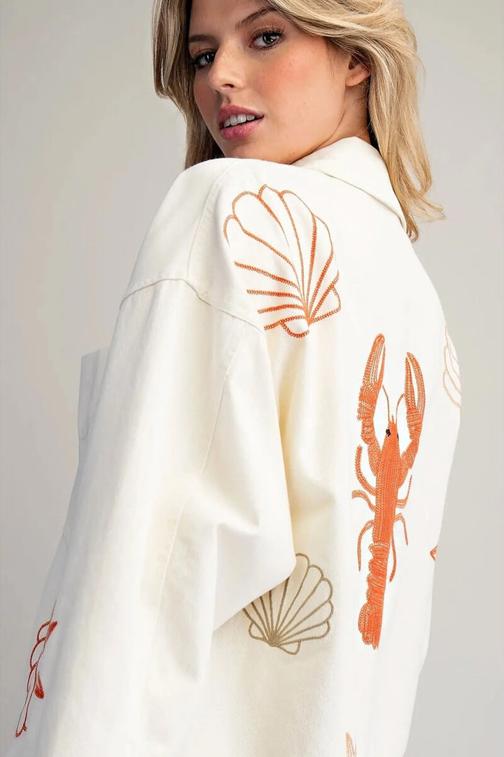 Mineral Washed Ocean Inspired Jacket in Seashell & Cream