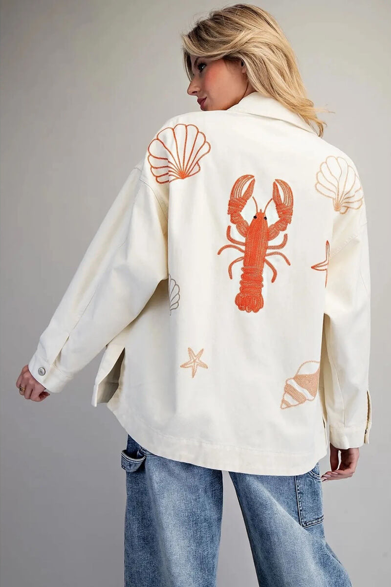 Mineral Washed Ocean Inspired Jacket in Seashell & Cream
