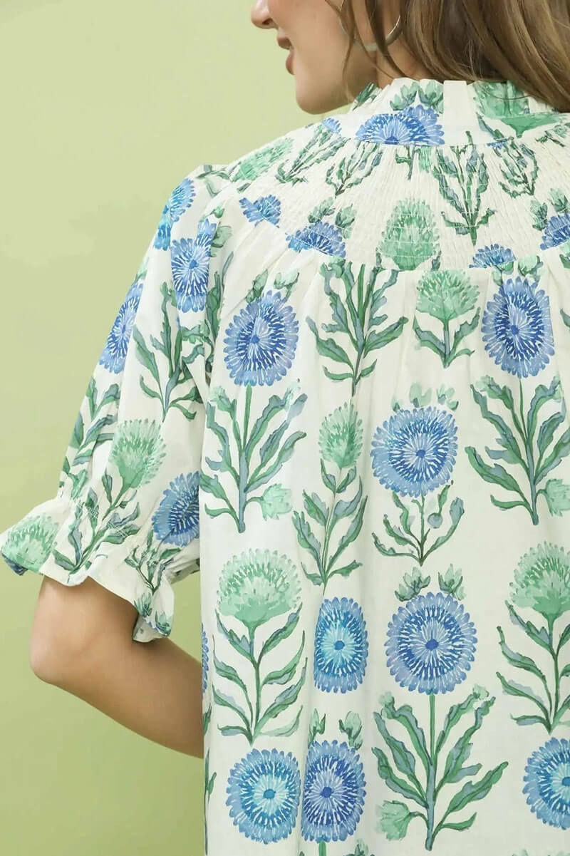 Floral Short Sleeve Top in Blue