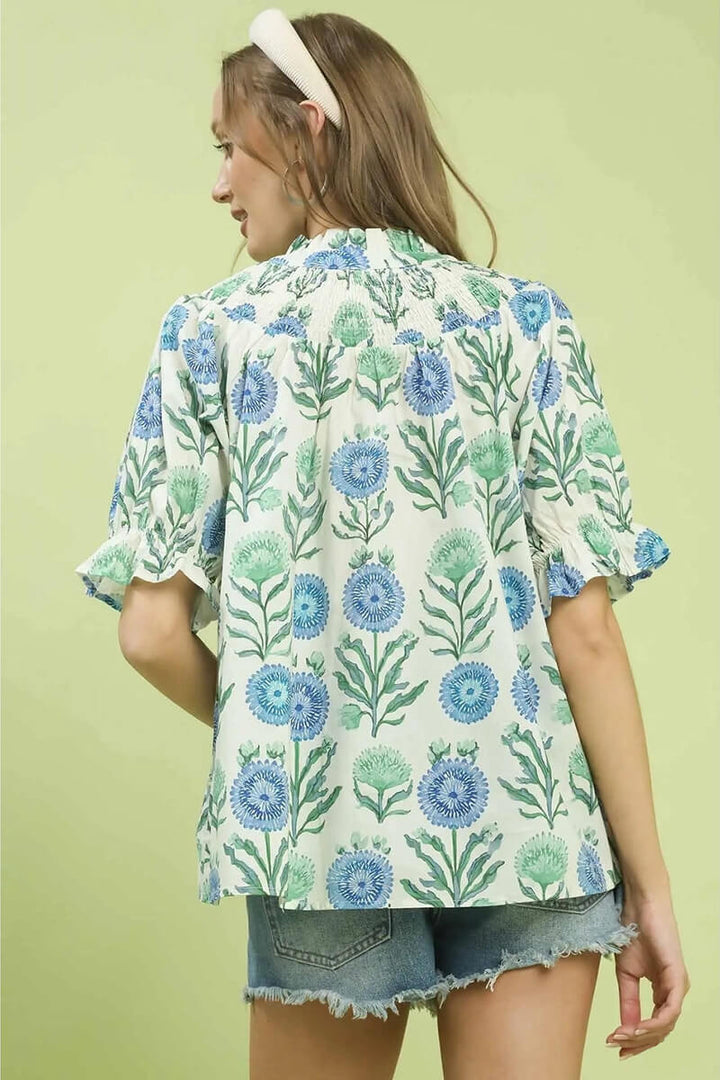 Floral Short Sleeve Top in Blue