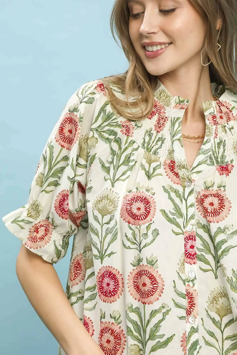 Floral Short Sleeve Top in Red