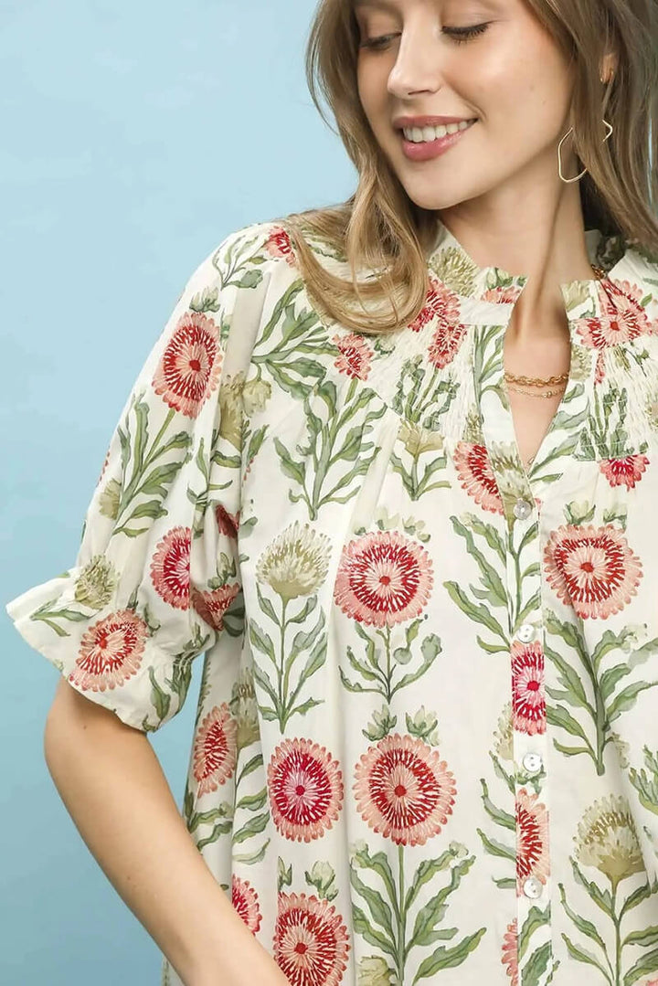 Floral Short Sleeve Top in Red