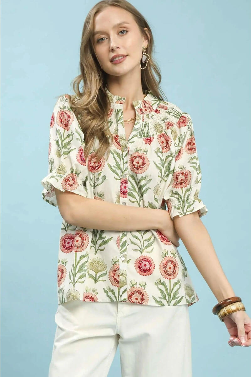 Floral Short Sleeve Top in Red