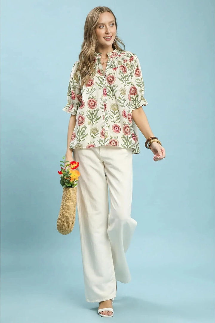 Floral Short Sleeve Top in Red