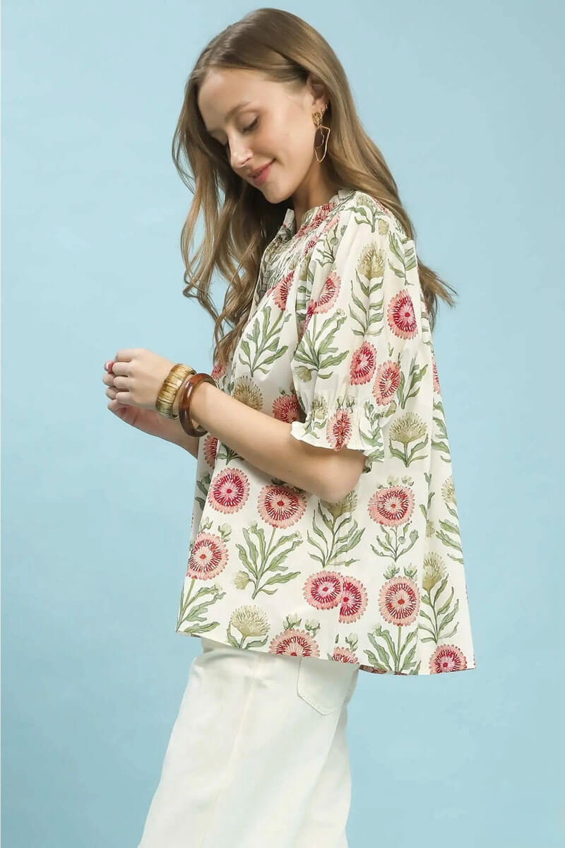 Floral Short Sleeve Top in Red