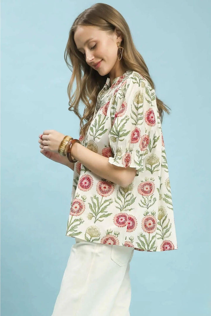 Floral Short Sleeve Top in Red
