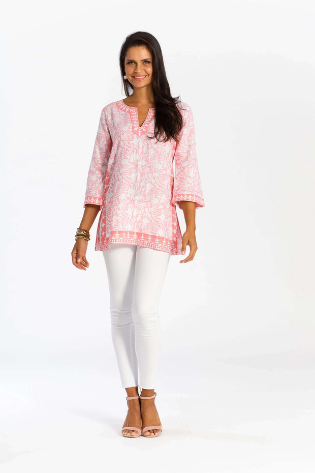 Sulu Vienna Linen Tunic in Rose available at Mildred Hoit in Palm Beach.