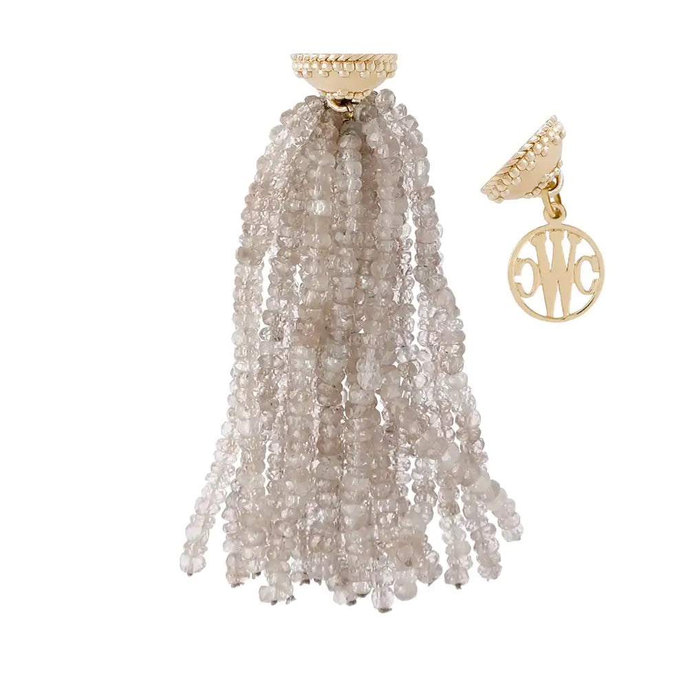 Clara Williams Michel Champagne Zircon Faceted Rondelle Tassel available at Mildred Hoit in Palm Beach.