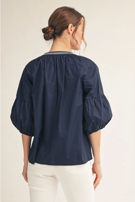 Embroidered Top in Navy