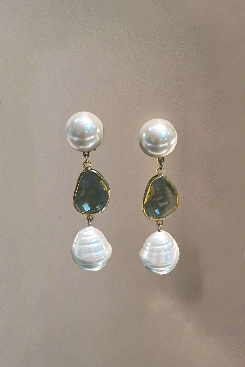Pearl and Crystal Drop Earrings - Mildred Hoit