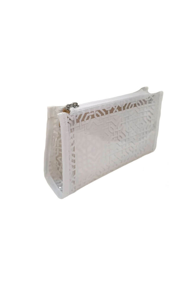 White Lattice Design Cosmetic Bag