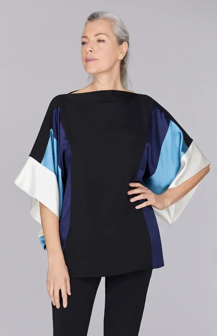 Emmelle Silk Tunic with Contrast Silk Bands in Moonstone/Pearl - Mildred Hoit