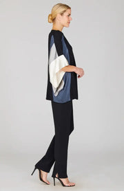 Emmelle Silk Tunic with Contrast Silk Bands in Storm/Pebble/Pearl
