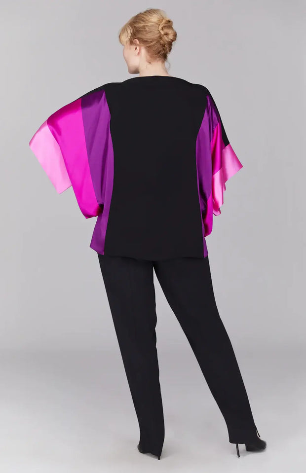Emmelle Silk Tunic with Contrast Silk Bands in Peony/Fuchsia/Bubblegum