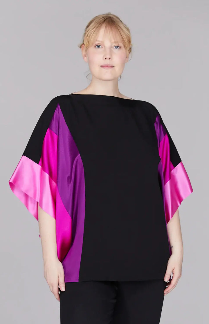 Emmelle Silk Tunic with Contrast Silk Bands in Peony/Fuchsia/Bubblegum - Mildred Hoit