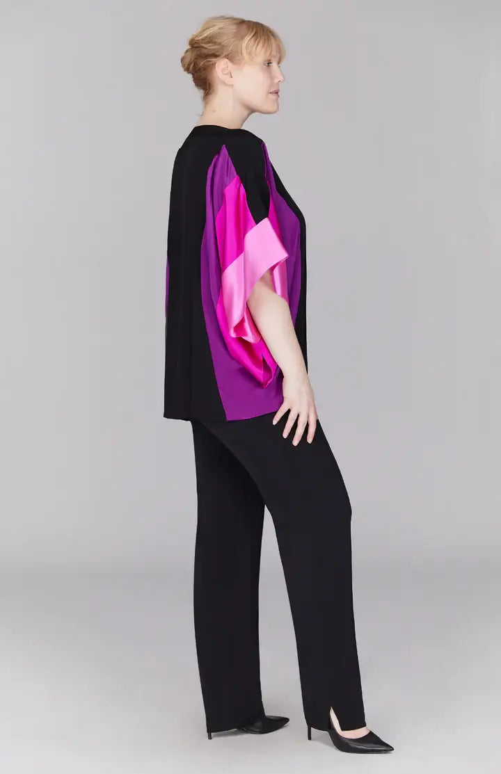 Emmelle Silk Tunic with Contrast Silk Bands in Peony/Fuchsia/Bubblegum - Mildred Hoit