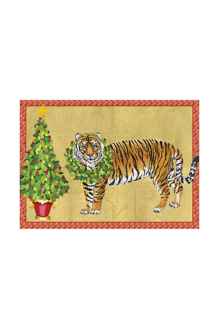 Caspari Christmas Tiger Greeting Card Set