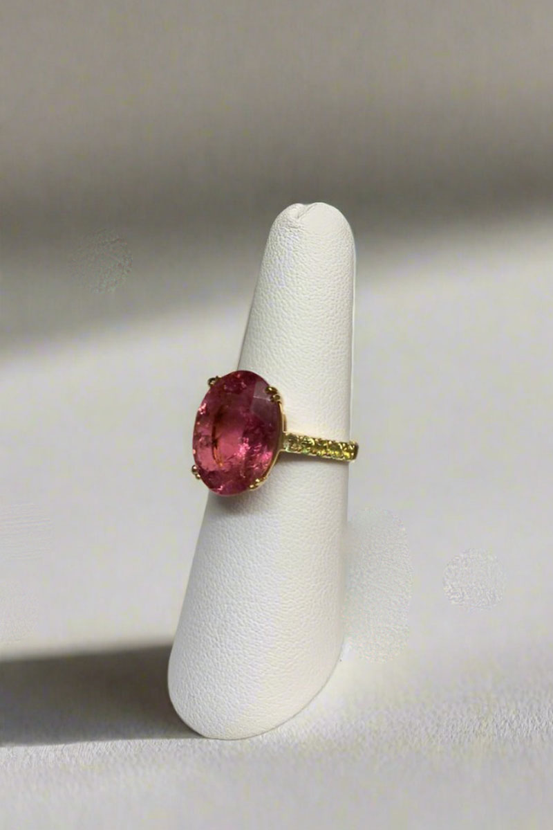 Pink Tourmaline and Peridot Ring - Mildred Hoit