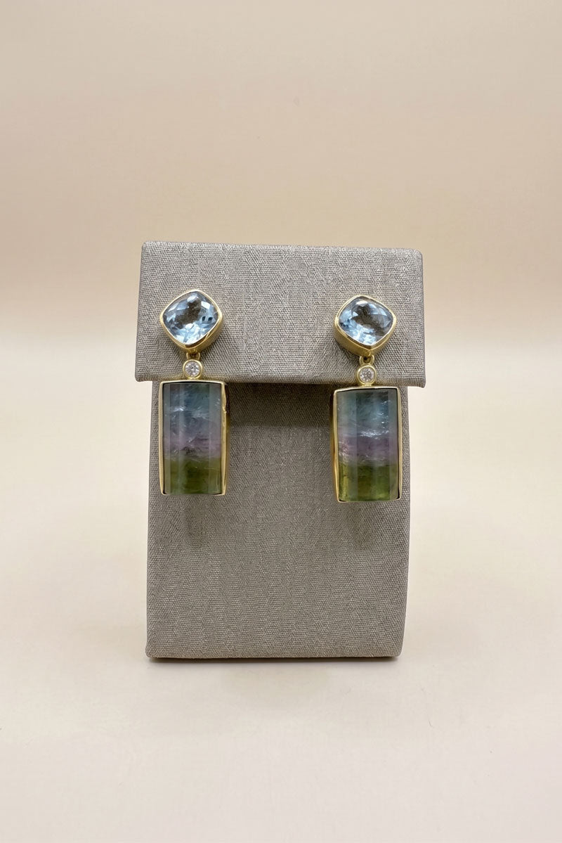 Tourmaline and Blue Topaz Earrings in 18k - Mildred Hoit