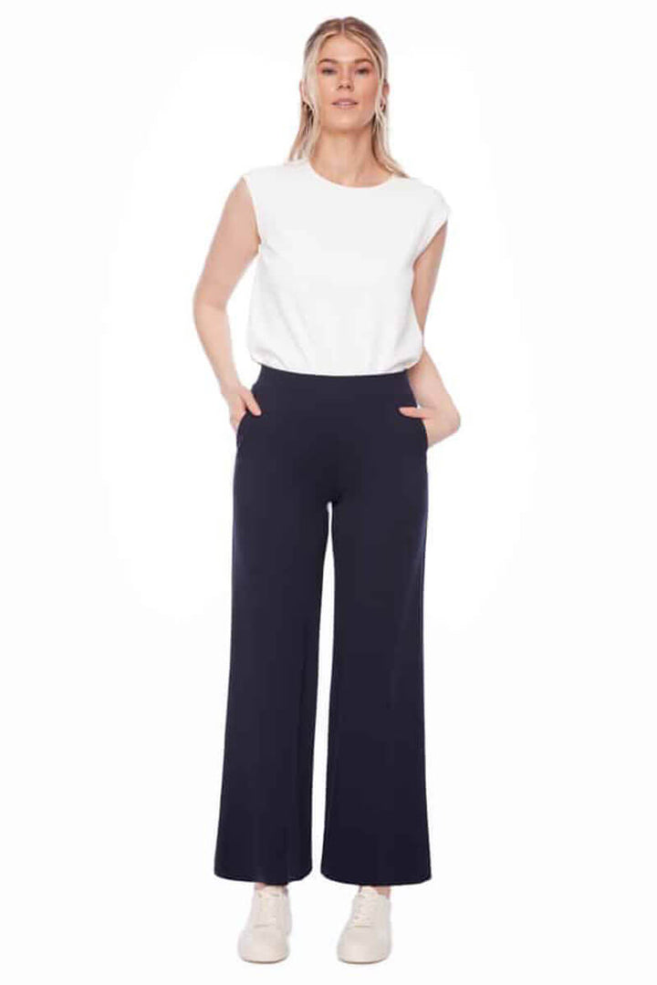 Up! Solid Light Ponte Wide-Leg Pant in Navy