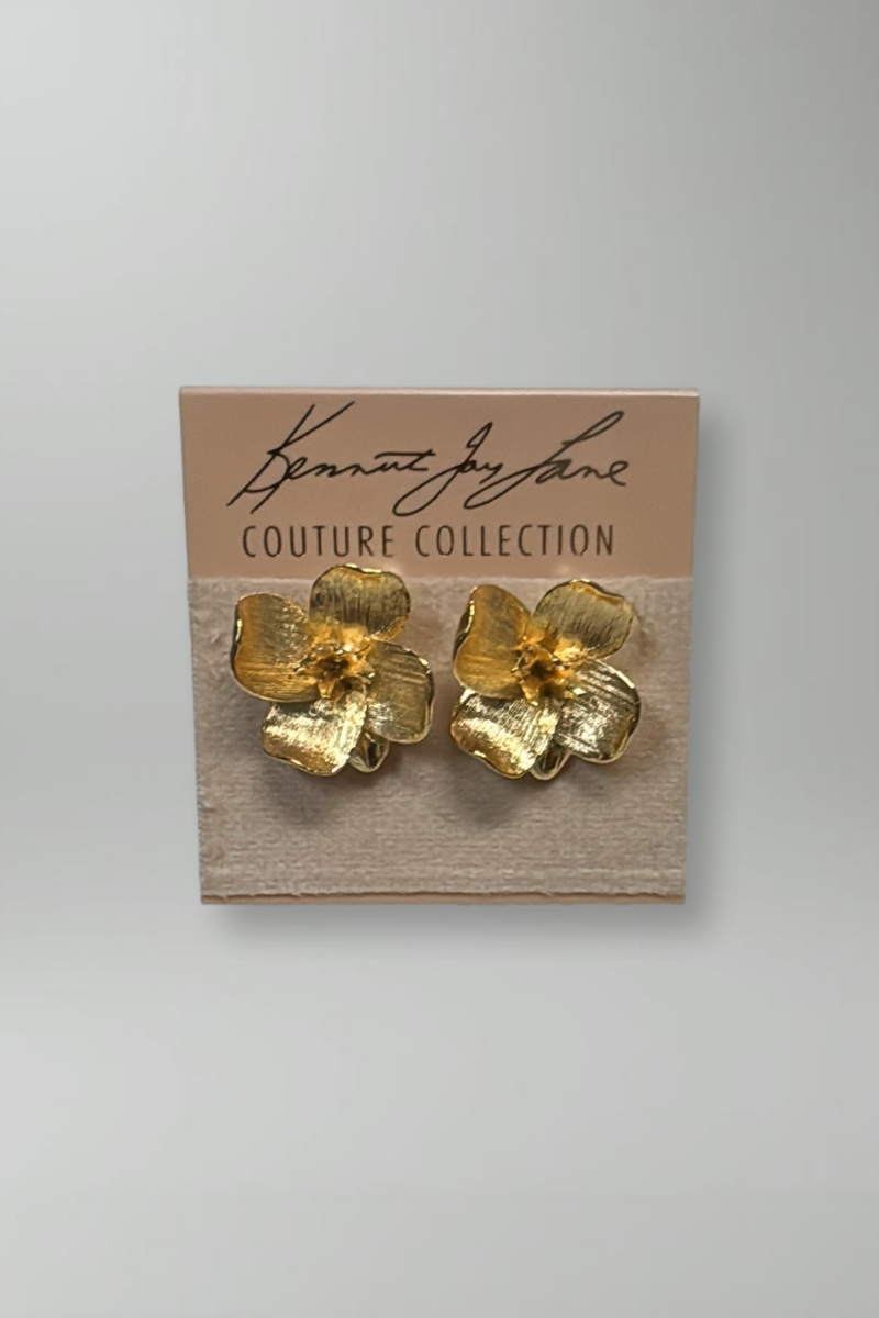 Kenneth Jay Lane Gold Flower Pierced Earrings - Mildred Hoit