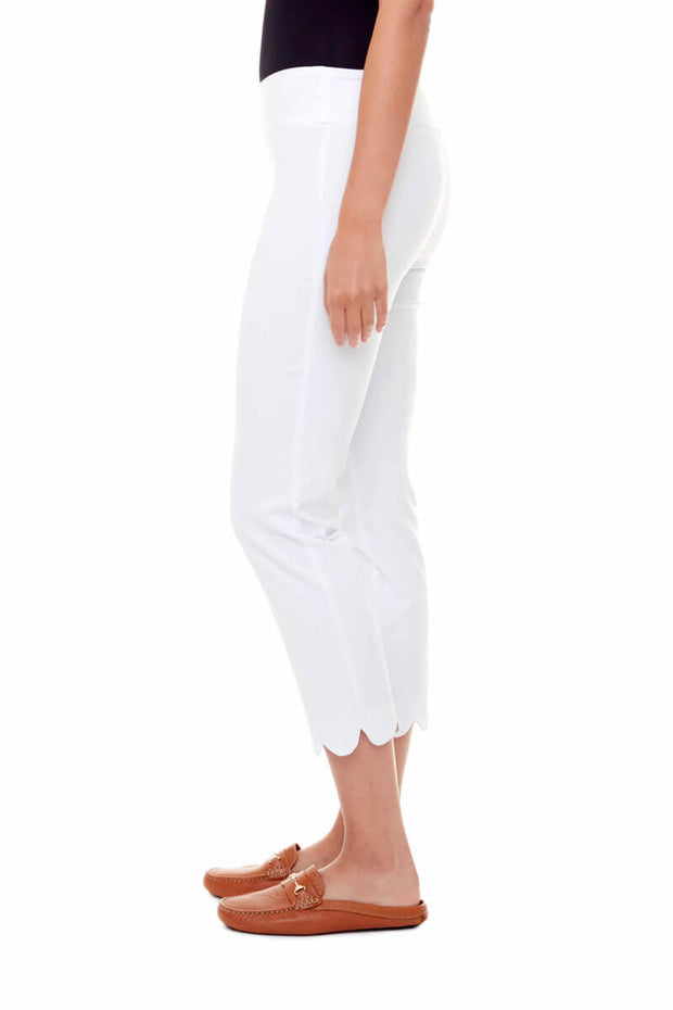 Up! Cropped Scalloped Edge Pant in White
