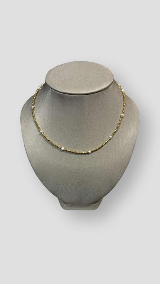 Gold Petite Bead with Small Pearl Necklace - Mildred Hoit