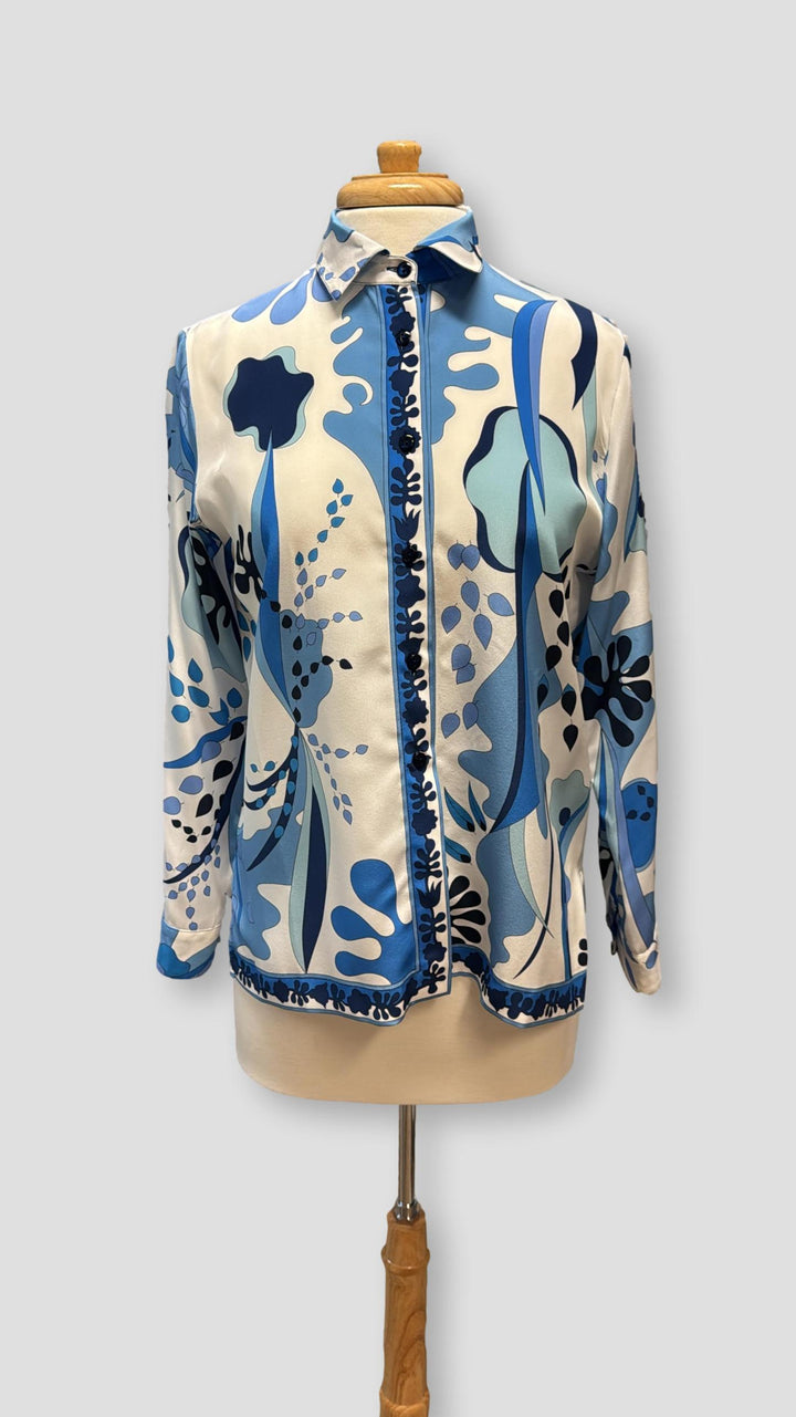 Averardo Bessi Silk Button-Down Blouse in Calypso 009