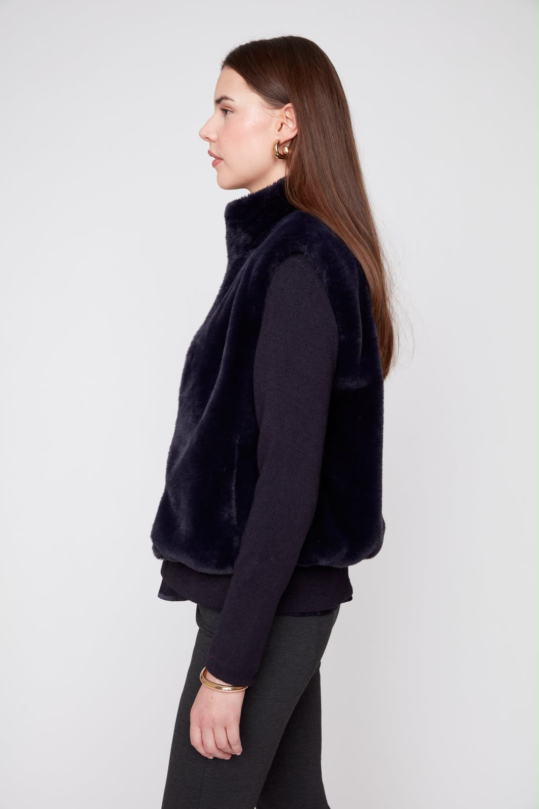Solid Faux Fur Short Vest in New Midnight