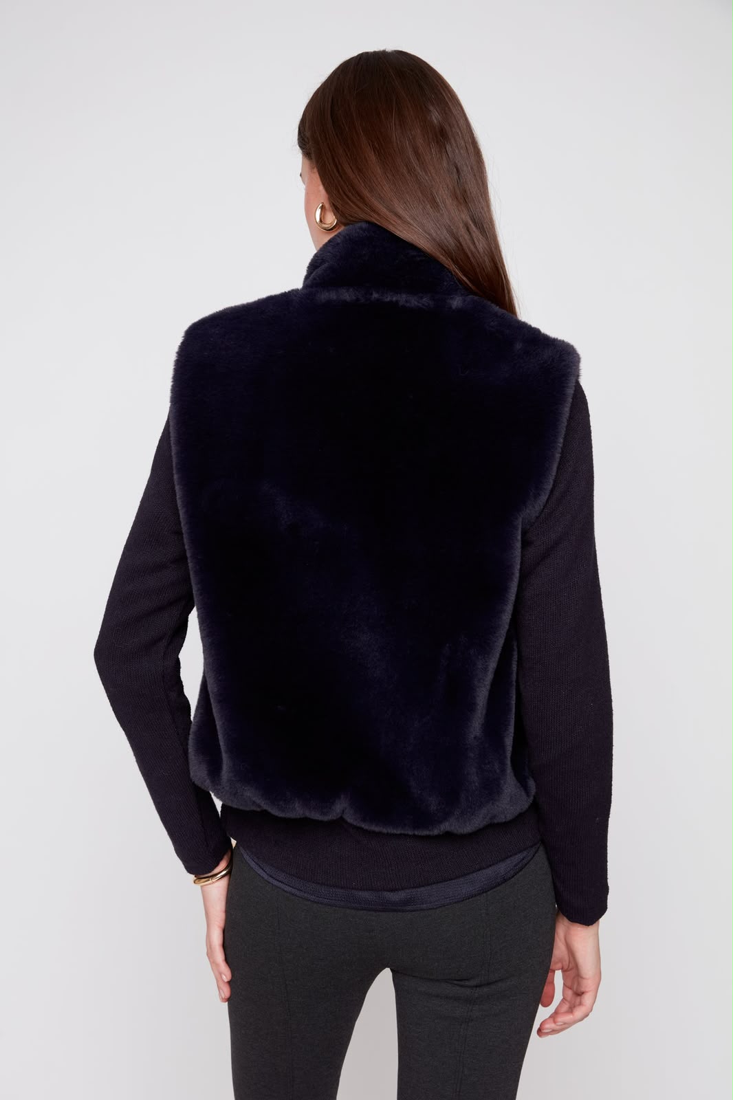 Solid Faux Fur Short Vest in New Midnight