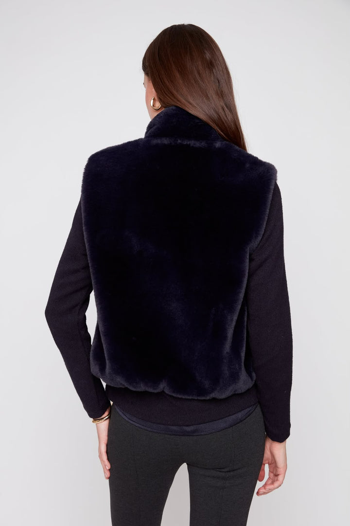 Solid Faux Fur Short Vest in New Midnight
