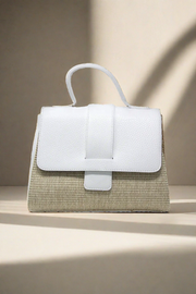 Leather and Raffia Bag in White
