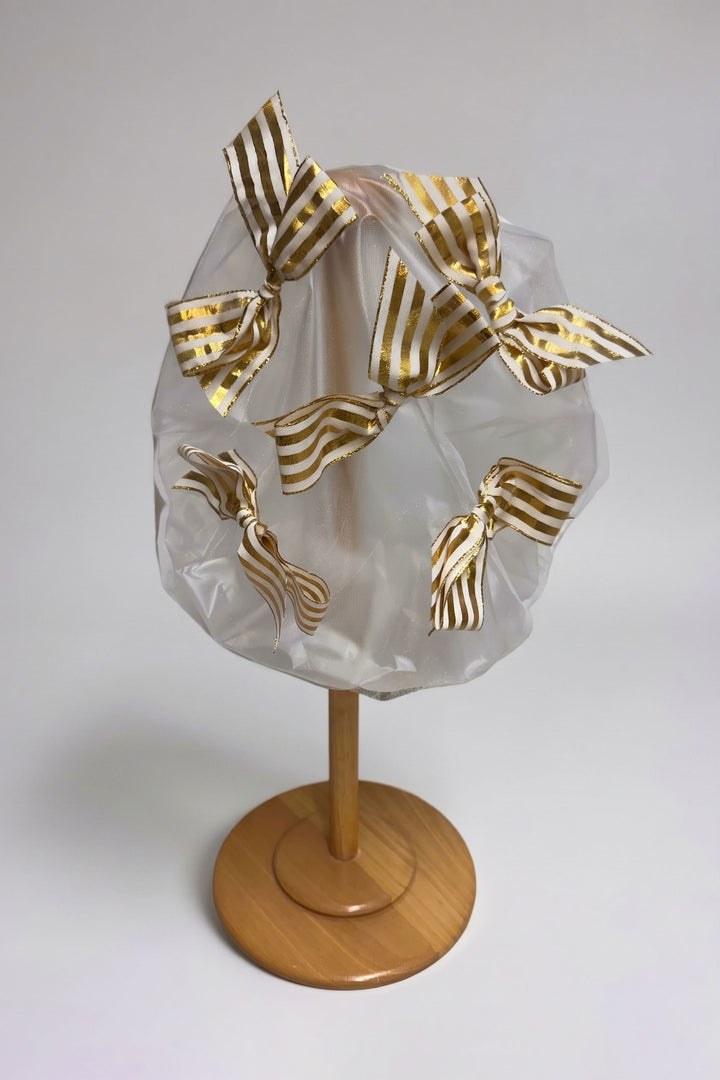 White and Gold Bow Shower Cap - Mildred Hoit