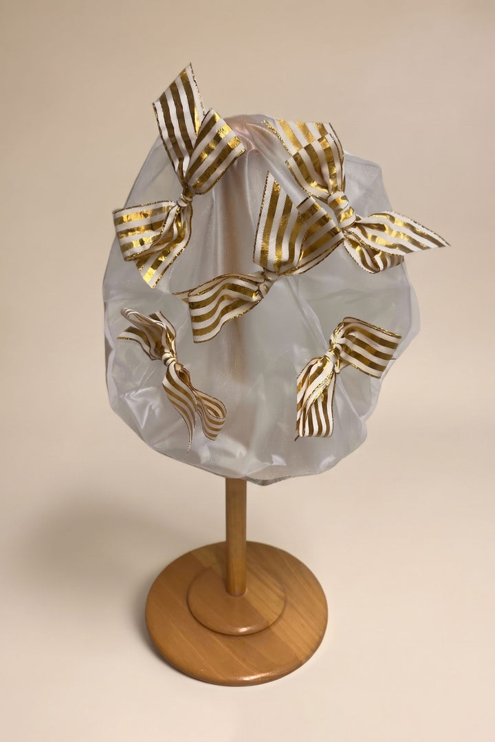 White and Gold Bow Shower Cap - Mildred Hoit