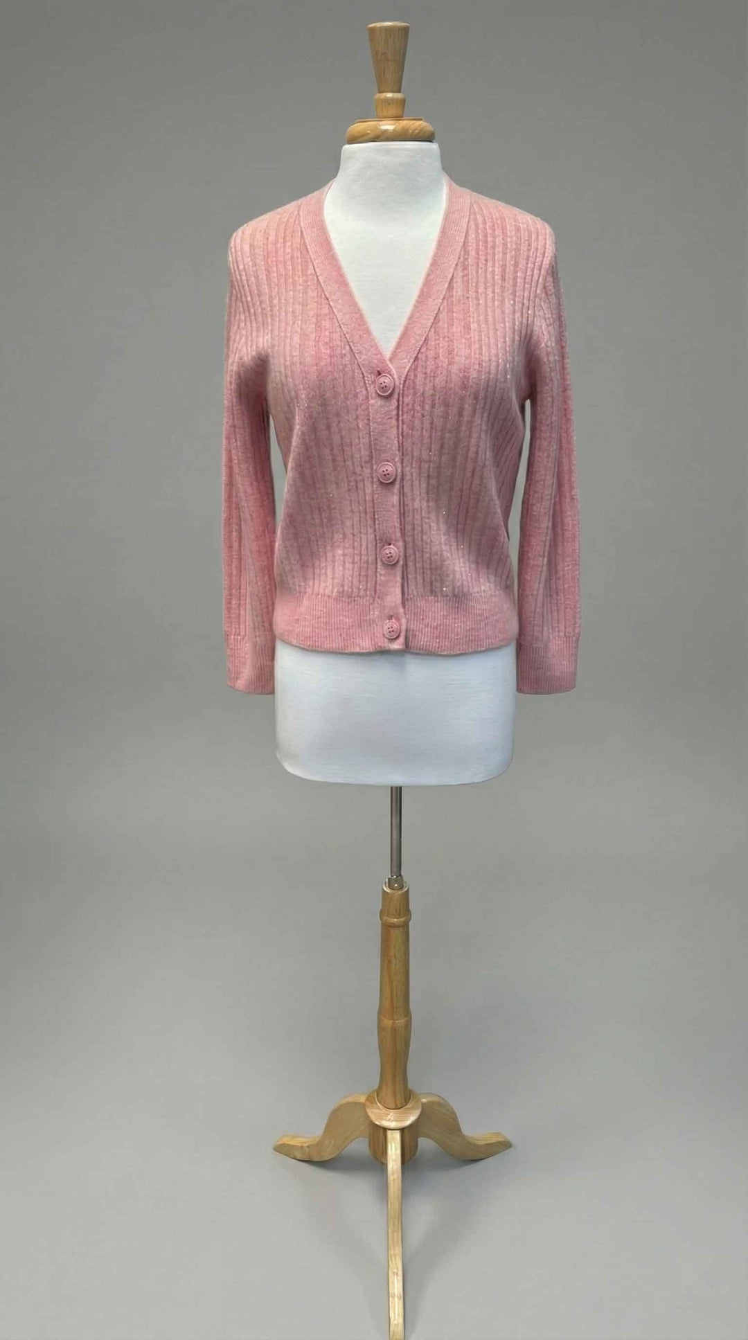 Cashmere Cardigan Sweater with Crystals in Pink - Mildred Hoit