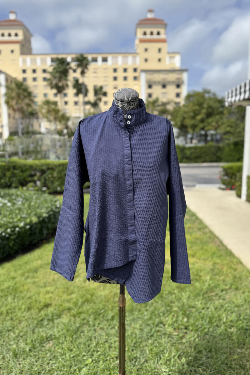 Yacco Maricard Asymmetrical Cotton Blouse in Midnight Blue