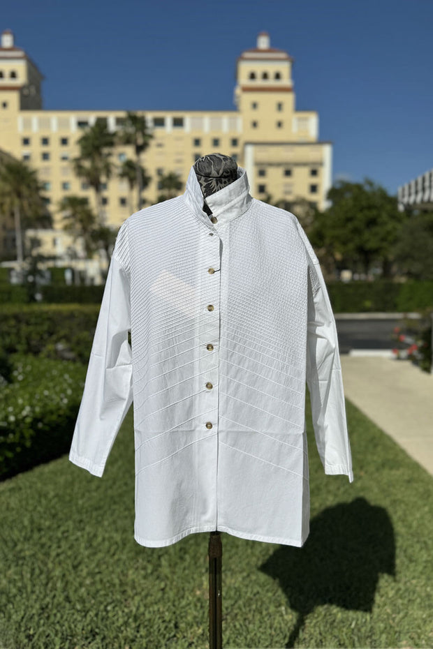 Yacco Maricard One Size Pintuck Blouse in White available at Mildred Hoit in Palm Beach.
