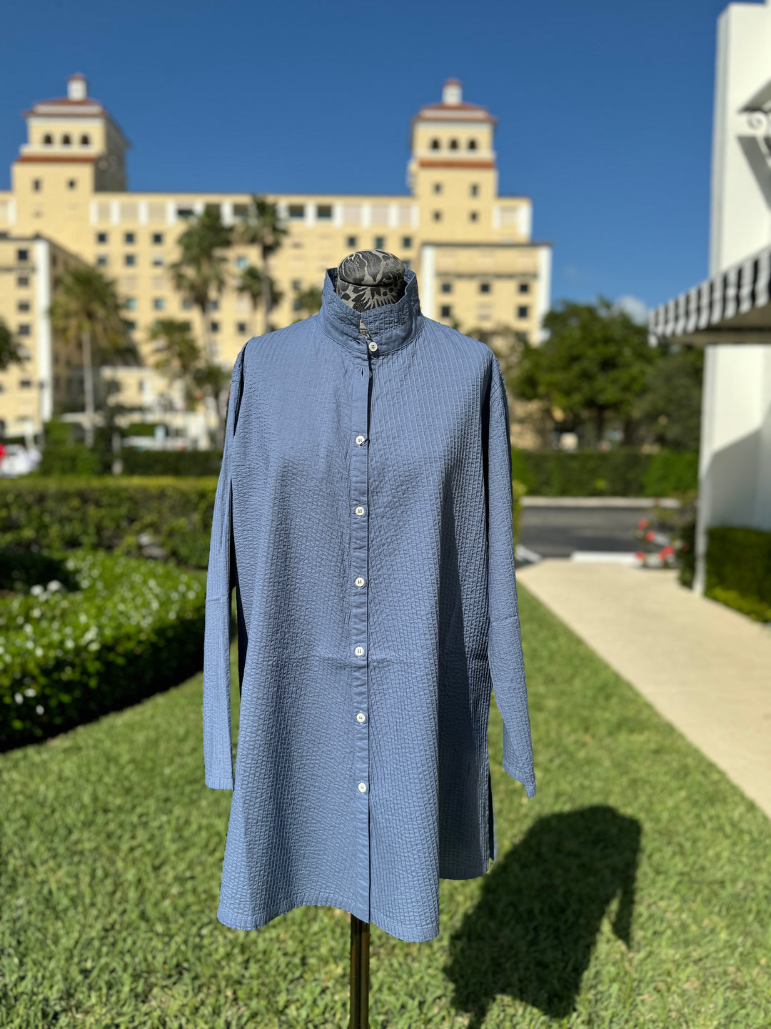 Yacco Maricard Diagonal Pintuck Tunic in Gray Blue - Mildred Hoit