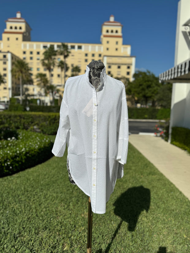 Yacco Maricard Cotton Pintuck Tunic with Rounded Hem Front available at Mildred Hoit in Palm Beach.