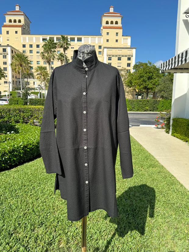 Yacco Maricard Diagonal Pintuck Tunic in Black available at Mildred Hoit in Palm Beach.