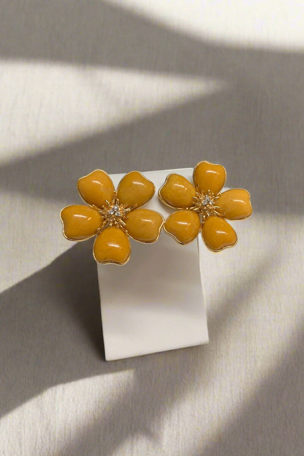 Mildred Hoit Private Jewelry Collection Yellow Jasper and Diamond Flower Earrings available at Mildred Hoit in Palm Beach.