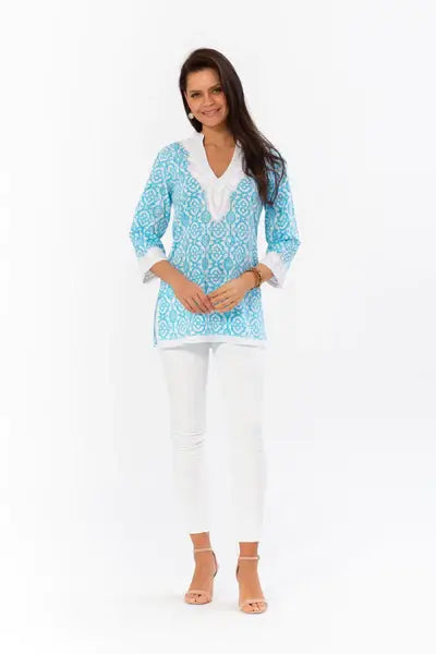 Sulu Madison Tunic in Capri Blue available at Mildred Hoit in Palm Beach.