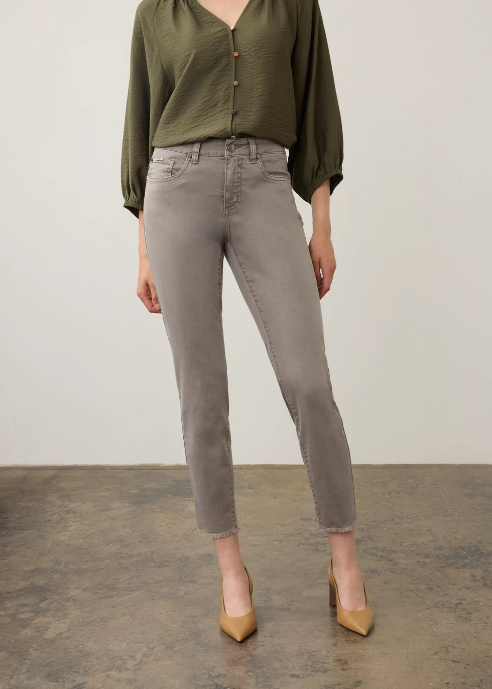 Olivia Slim Leg Ankle Pant in Stone Grey