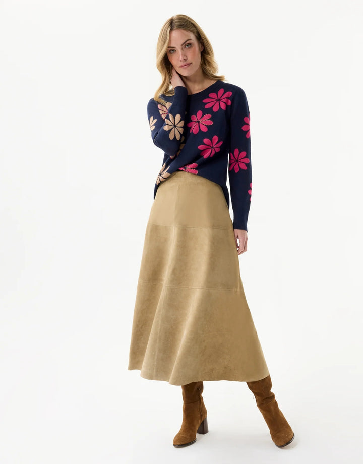 Leo & Ugo Multicolored Flower Pattern Sweater in Navy