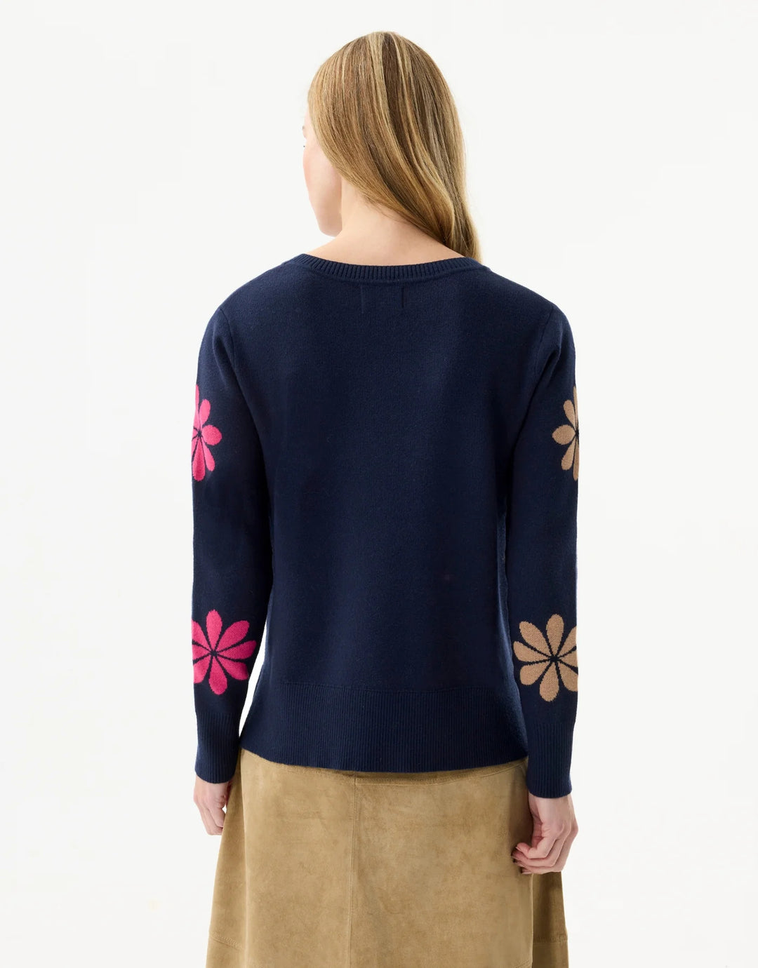 Leo & Ugo Multicolored Flower Pattern Sweater in Navy
