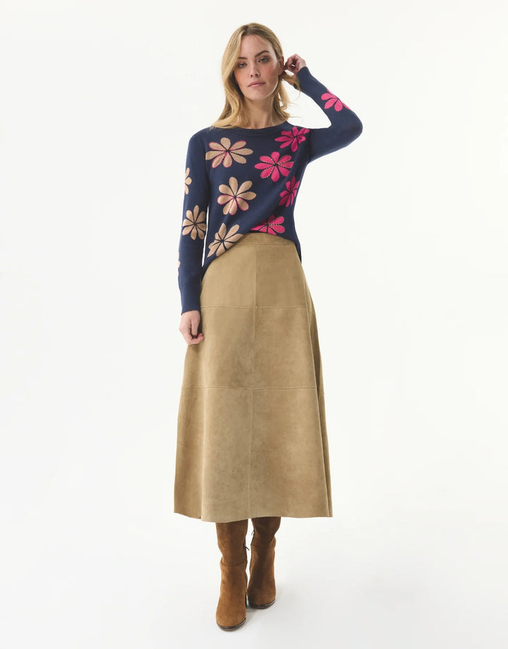 Leo & Ugo Multicolored Flower Pattern Sweater in Navy