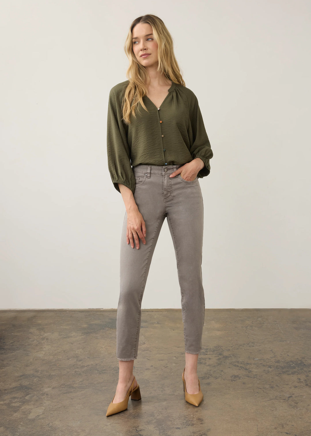 Olivia Slim Leg Ankle Pant in Stone Grey